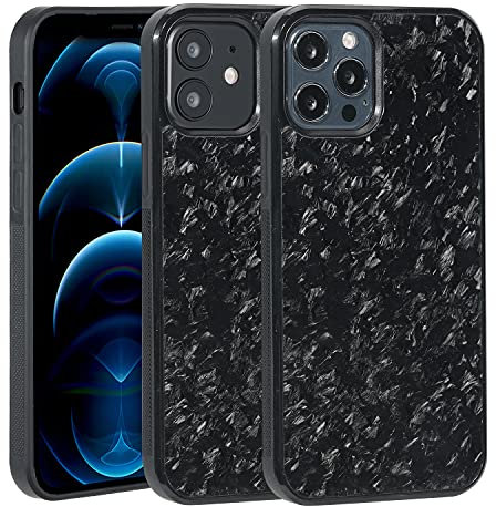 Molzar Grip Series iPhone 12 und 12 Pro Hülle mit echter geschmiedeter Kohlefaser, integrierte Metallplatte für magnetische Halterung, kompatibel mit iPhone 12/12 Pro, schwarz/geschmiedet