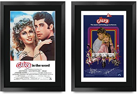HWC Trading FR A3 Grease Collection x 2 Filmposter Travolta, Newton John, Pfeiffer Gifts Gedrucktes Poster, signiertes Autogramm, Bild für Film-Andenken, gerahmt, A3