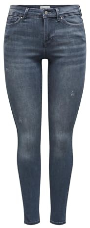 ONLY Damen Skinny Fit Jeans | Normal Waist Denim Stretch Hose | Bleached Used Design ONLWAUW, Farben:Dunkelblau, Größe:XL / 30L
