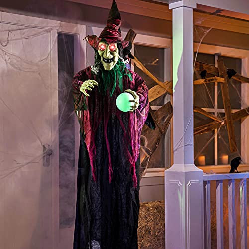 JOYIN 179,8 cm Halloween-Hexen-Dekoration, animierte gruselige Hexe mit LED-Augen und Ton für Halloween im Freien, Rasen, Hof, Terrassendekoration, Halloween-Spukhaus-Party-Dekorationen