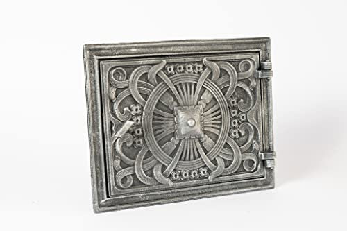 SEZAM Porte de four décorative en fonte - avec poignée, porte de four à pain - porte de four en pierre - porte de four à pizza 25,7 x 4 x 32,5 cm - rectangulaire, argent antique peint