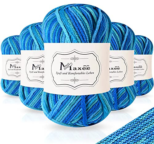 Maxee Handstrickgarn, 5x50 g Häkelgarn, Bunt Farbverlauf Acrylgarn zum Stricken, Weicher Wolle zum Häkeln, Mehrfarbiges Garn zum Stricken Häkeln und Basteln