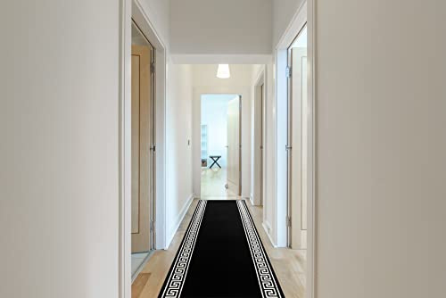 rugsx Läufer BCF MORAD Grek - Griechisches Muster in Schwarz - Matte für Flur, Küche & Eingangsbereich - Teppichläufer 60x220 cm