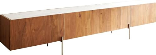 TV-Board Secara Akazie Natur 220 cm 4 Türen Marmor Füße Edelstahl Lowboard