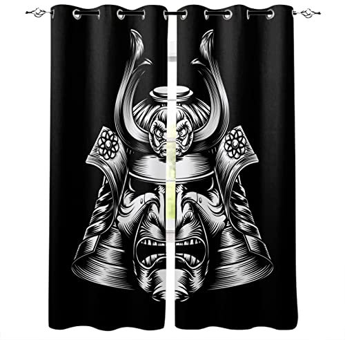 MTBDDyyds Rideaux Occultants Draperies 300X280Cm Gris Japon Samouraï Rideaux Occultants À Œillets Ultra Doux - Isolation Thermique - pour Chambre À Coucher Et Salon - 2 Panneaux