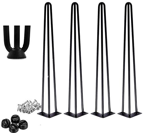4X Haarnadel-Metall-Tischbeine, 71cm, Möbel-Tischbeine, 3 Stangen, Schreibtischbeine, DIY-Möbel, Metall-Tischbeine, Industriedesign, Haarnadelbeine für Tisch, DIY-Möbel, mit Fußschutz + Schrauben