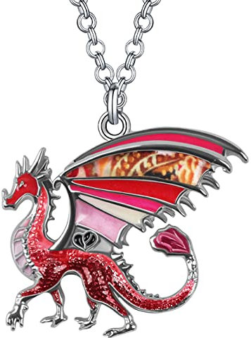 BONSNY Enamel Fantasy Dragon Dinosaur Necklaces Pendant for Women Jewelry Lucky Symbol Multicolor (Red)