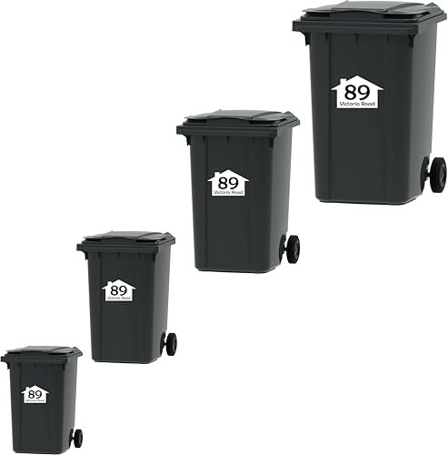 4x Wheelie Bin Number Vinyl Stickers Customised with Road Name and Number 3 Size (A4 (300 x 200mm))
