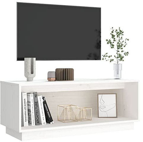 Tidyard TV-Schrank Lowboard TV-Möbel Tisch Board Sideboard Fernsehtisch Fernsehschrank HiFi-Schrank 90 x 35 x 35 cm (B x T x H) Mit schwebenden Design,Massivholz Kiefer,Weiß