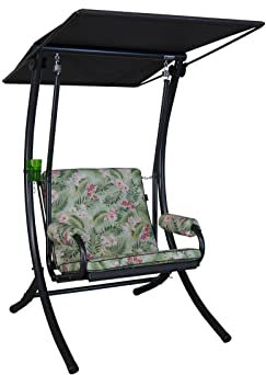 Angerer Freizeitmöbel GmbH Hollywoodschaukel 1-Sitzer Royal - Gartenschaukel Made in Germany - Schaukel zum Sitzen und Entspannen - einfache Montage (Grün-Rosa geblümt)