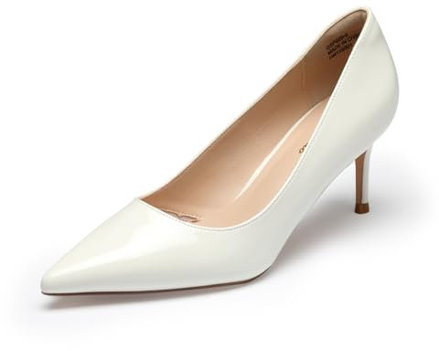 GENSHUO Décolleté con Tacco Alto da Donna Tacchi Bassi a Punta Eleganti 6 CM/2,36 Pollici Scarpe Chiuse con Tacco Alto in Vernice Tacchi a Spillo Sexy per Il Lavoro di Nozze di Festa, Bianco 39EU