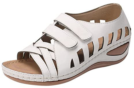 Susenstone Sandales Femmes Compensées Mode Premium Orthopédiques Sandale À Bout Ouvert Été Chaussures de Plage Anti-dérapant Respirant Sandales Et Nu-Pieds Femme Blanc 41 EU