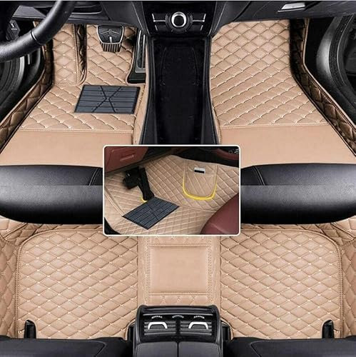 Nach Maß Auto Fussmatten - Allwetter wasserdichte rutschfeste PU-Leder Auto Fußmatten Set, Kompatibel mit 98% AutoMarke Modell (Beige)