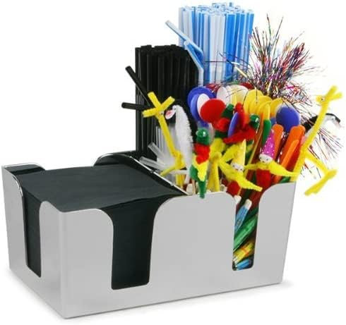 Plastic Classic Bar Caddy with Chrome Finish - Organize Your Barware in Style!, Bar Storage, Bar Organiser, Bar Condiment Caddy, Napkin Holder, Straw Holder Chabrias Ltd