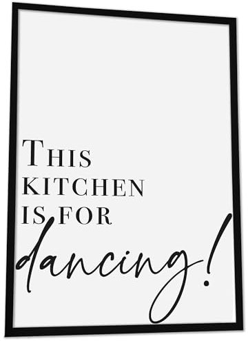 JUHMI Typographie Poster Vintage : This Kitchen Is For Dancing - Aesthetic Room Decor/Zimmer Deko Aesthetic - Wanddeko Wohnzimmer Schlafzimmer Küche Badezimmer - 30x40 cm mit Holz Rahmen