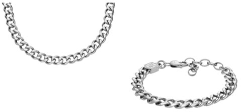 Fossil Herren-Halskette und -Armband Schmuck, silberfarbener Edelstahl, Set
