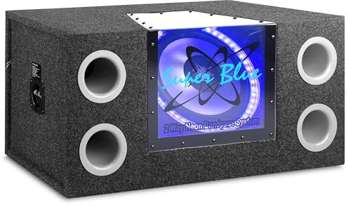 Pyramid Subwoofer de Audio para automóvil de 12 Pulgadas, 1200 W, Sistema de Altavoces de Paso de Banda de neón de 2 vías con Luces Azules, Entrada de 12 V CC, 4 ohmios, 32 Hz-1 KHz Freq.Res con