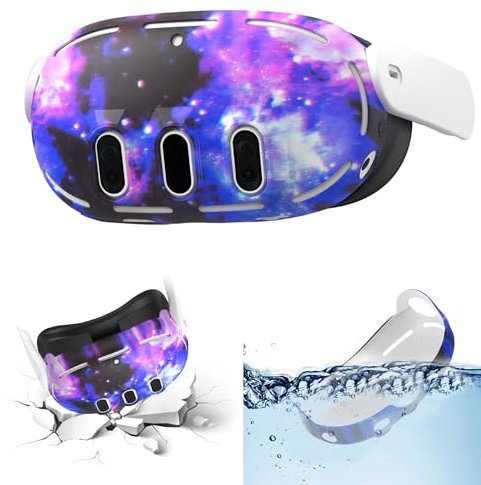 KANG YU Front Shell Headset Case Silicone Cover Skin Compatible with Oculus/Meta Quest 3 Accessories, VR Headset Shell Protector Shockproof Drop-Proof Heat Dissipation Starry Purple
