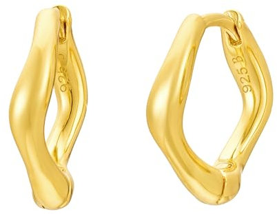 Brandlinger ® Ohrringe Silber 925. Asymmetrische Creolen gold, geschwungen. Schmuck Damen vergoldet mit 18 Karat (Silber und Gold) für Frauen und Mädchen.