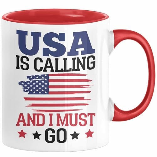 USA Tasse Geschenk Amerika Geschenkidee Auslandjahr Vereinigte Staaten Von Amerika USA Is Calling And I Must Go (Rot)
