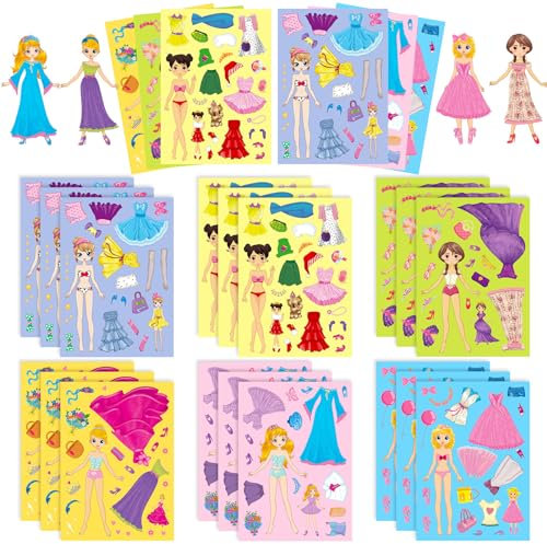 18 Blätter Dress Up Stickers DIY Gesichts Aufkleber für Mädchen Kinder machen Sie Ihr eigenes Outfit Aufkleber Set Dekoration Handwerk Party Favors Mix Match Abziehbilder Pack Urlaub Geschenke