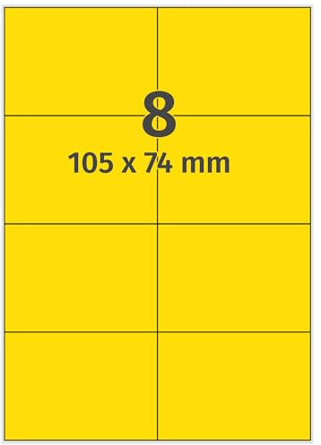 Labelident Laser-Etiketten 105 x 74 mm gelb - 8 Etiketten pro A4-Bogen - 800 Etiketten (100 DIN A4 Bögen) geeignet für Laser- & Inkjetdrucker