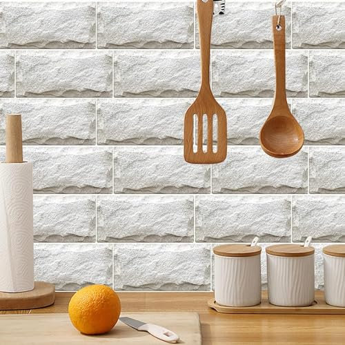 HAvern Autocollants pour carrelage de Cuisine à Coller sur carrelage en Brique Blanche Ivoire - Carrelage Mural Autocollant en PVC résistant à la Chaleur - Carrelage de Sol à Coller sur c
