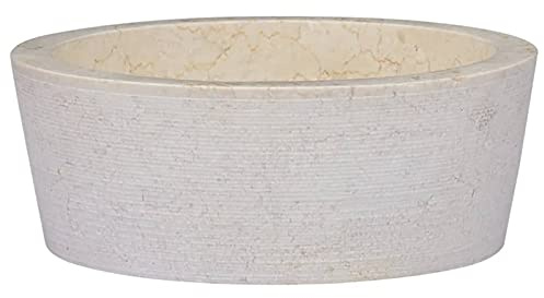LAPOOH Lavabo Crema mármol Ø40x15 cm, Fregadero, Lavabo Baño, Lavamanos Baño, Lavatorio Casa De Banho, Mueble Lavabo sobre Encimera