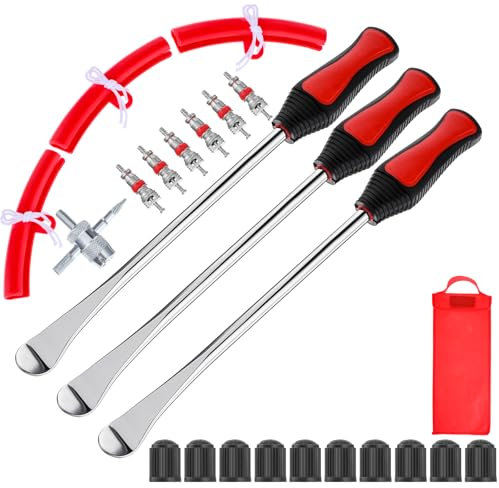 Reifenheber Reifen Montiereisen, 3pcs Reifenheber Montierhebel Werkzeug 295mm, Fahrrad Reifenheber Set 23 Anzüge mit 3pcs Rad Felge Protektoren, Tire Spoons Lever Reifenwechsel Tool Kit (Kupfer)