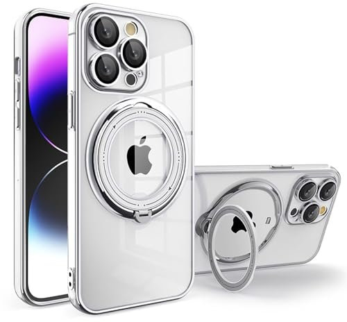 Luoiwei Stand for iPhone 11 Pro Case for MagSafe Magnetic, Transparent, für iPhone 11 Pro Hülle für MagSafe mit Ständer, Shockproof Mobile Phone Case Thin Lens Protection Cover, Silver