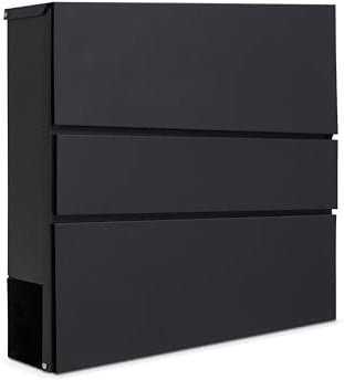 Assorted Collections Wall Mounted Post Box with Newspaper Holder, Lockable Letterbox with 2 Keys, Modern Design, Easy to Install, 37x10.5x37 cm (Black)