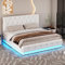 LUTUTU Polsterbett mit LED Beleuchtung & Hydraulisch anhebbarer Bettstauraum,Bettkasten & Lattenrost Bezug aus Kunstleder Doppelbett Erwachsenen Jugendbett,Weiß,140x200 cm (Diamant)