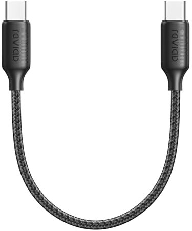 RAVIAD Cable USB C Carga Rapida 100W 0.3M Cable USB C a USB C PD3.0 5A Cable Tipo C QC3.0 Nylon Cable Carga Rapida Tipo C para iPhone 16 15 Plus Pro Max Samsung Galaxy S24 S23 MacBook Pad Google Pixel