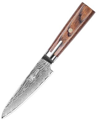 MITSUMOTO SAKARI 4,5 Pouces Couteau D’paring Japonais, Petit Couteau de Cuisine Forgé à la Main, S301 Couteau de Chef Damas en Acier Poudre, (Couteau de Fruits Pour une Coupe Précise)
