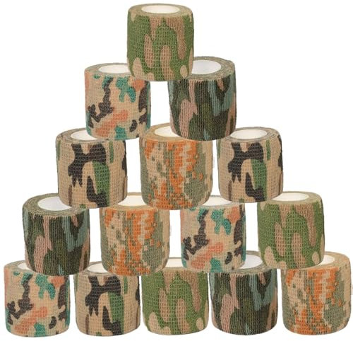 Yueser Outdoor Tarnband, 15 Rollen Camo Tape Stealth Camouflage Tape Selbstklebender Vliesstoff Band Camo Stretch Bandage für Outdoor Camping Fotografen Jäger Kamera Schutz 5cm x 4.5m
