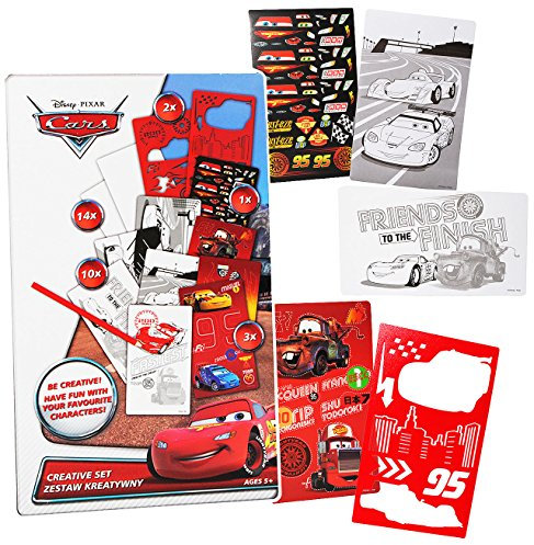 alles-meine.de GmbH Malbuch/Malset - Cars/Lightning McQueen mit Schablonen + Sticker/Aufkleber + Motiv Papierbögen - Malvorlagen zum Ausmalen Malspaß - für Jungen Kinde..