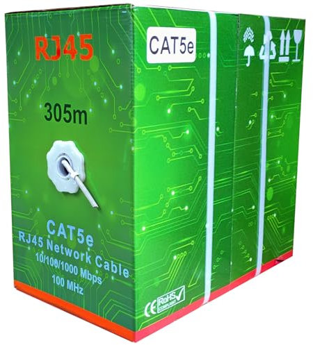 JUSTOP 305M Cat5E Cable Reel AWG24 Ethernet LAN UTP Roll Bulk Cat 5E CCA Cable - 1000ft Networking Cable (Grey)