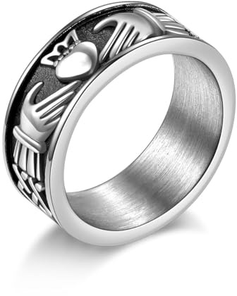 Claddagh - Anello da uomo in acciaio inox placcato oro 18 carati