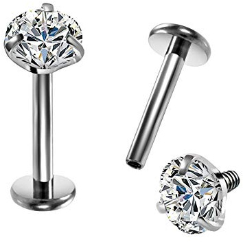 OUFER 16G G23 Solid Titanium Labret Piercing Internally Thread Lip Ring Clear CZ Tragus Helix Piercing Cartilage Earrings