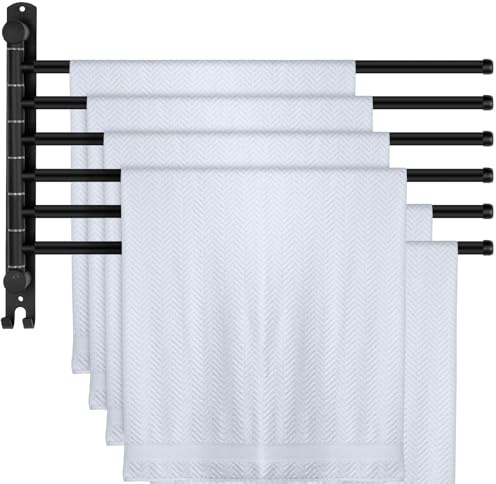Teenyyou 51,8 cm drehbarer Handtuchhalter, 6 Arme, 304 Edelstahl, Schwarz | Wandhalterung für Badezimmer, Pool, Außendusche, platzsparendes Drehgelenk-Design, rostfreier 304 Edelstahl