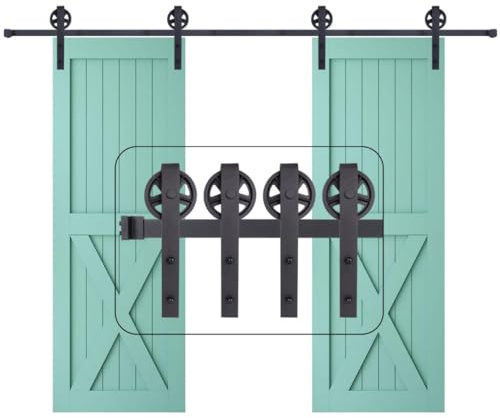 EGTink Juego completo de herrajes para puerta corredera de 355 cm, para sistema de puertas correderas, color negro