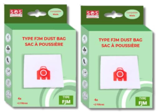 SOS Accessoire 4 sacs à poussière compatibles avec Miele FJM série S2 S3 S4 S5 S6 S7, Complete C1, Compact C1/C2 | Sacs à poussière avec 4 filtres autobloquants (1)