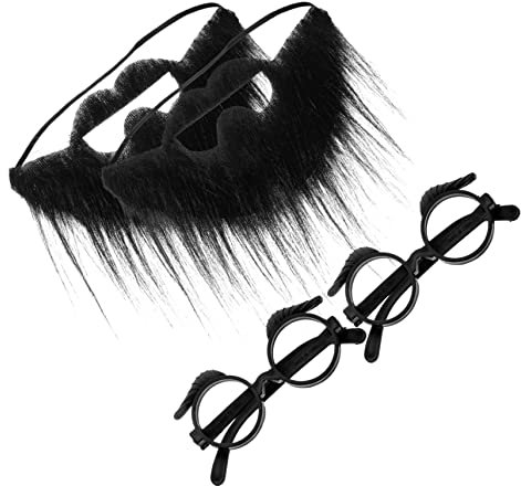 DEARMAMY 2 Sets Beard Props Glasses Festival Party Fashion Clear Outfit Rave Accessories Clout Visor Retro Eyeglass Adjustable Two Chain Era Face Jewels LED Costume Costumes Black Plush