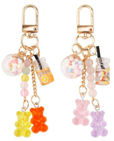 Lot de 2 Porte-Clés en Forme d'Ourson en Gélatine, Porte Clés Filles Résine Mignon Accessoires Porte-Clés Kawaii Pendentif Bijoux Couleur Bonbon Macarons Ours Porte-Clés pour Femmes et Filles