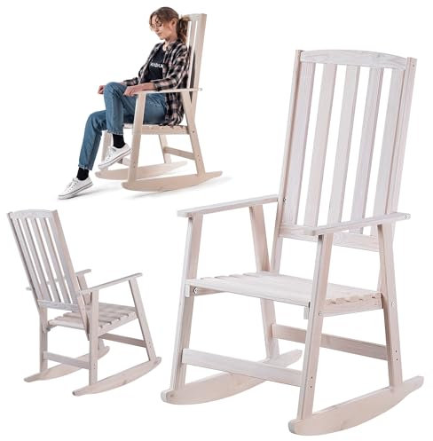 KADAX Schaukelstuhl mit Armlehnen, Schaukelsessel aus Holz, Garten-Schaukelstuhl, Holzstuhl, Gartenschaukelstuhl, Relaxstuhl, Gartenstuhl (Weiß)