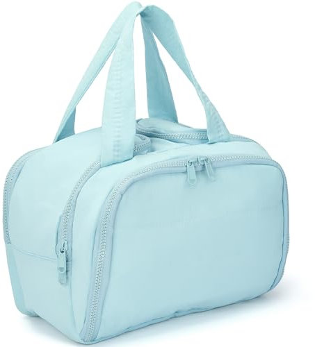 Axcone Reise Kulturbeutel,Groß Weit Offene Kulturtasche Reisetasche,Bauschiger Kosmetik Make Up Taschen Organizer Leichte Handgepäck Kosmetiktasche für Damen & Herren(T7151-Blau)
