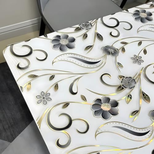 Royhom Tischfolie Transparent mit Blumenmuster, 2mm Durchsichtige Tischdecke 70x120 cm, Glasklar Folie Tischschutz Wasserdicht PVC Tischauflage Transparent, rutschfest, Kratzfest, Pflegeleicht