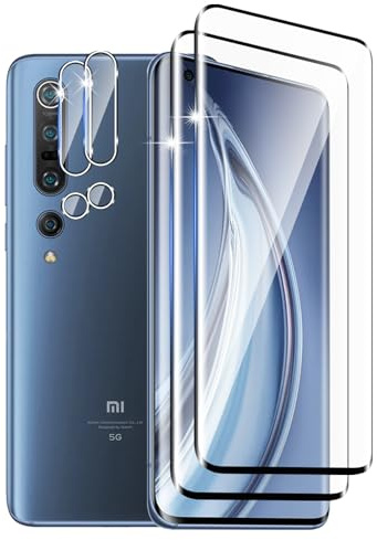 DXULWLM 2+2 Stück Schutzfolie für Panzer Schutz Glas für Xiaomi Mi 10 5G mit Kameraschutz,HD-Klar,3D Volle Abdeckung,9H Härte,blasenfrei,Anti-Kratzen Displayschutz für Xiaomi Mi 10 5G