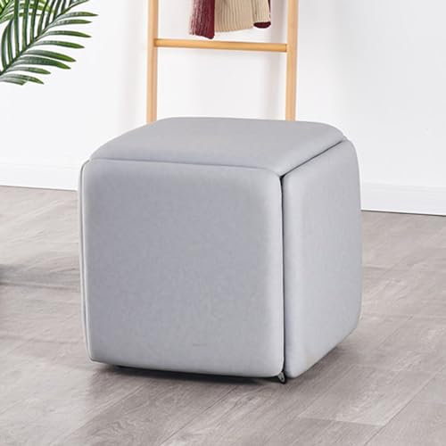 5-in-1 Stapelbarer Fußhocker & Würfelstuhl mit Drehrollen – Vielseitiger beweglicher Sofa-Hocker & quadratische Bank für Wohnzimmer & Schlafzimmer – Graues platzsparendes Design