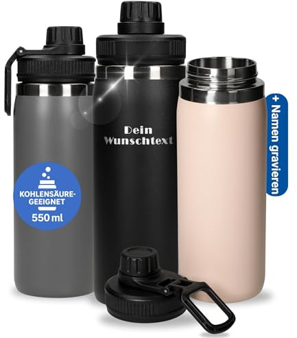 Personalisierte Trinkflasche Edelstahl 550 ml - Flasche kohlensäuregeeignet | 550 ml, Edelstahl, kohlensäuregeeignet, vakuumiert, Schule, Sport, Outdoor, gravierbar, Wasserflasche